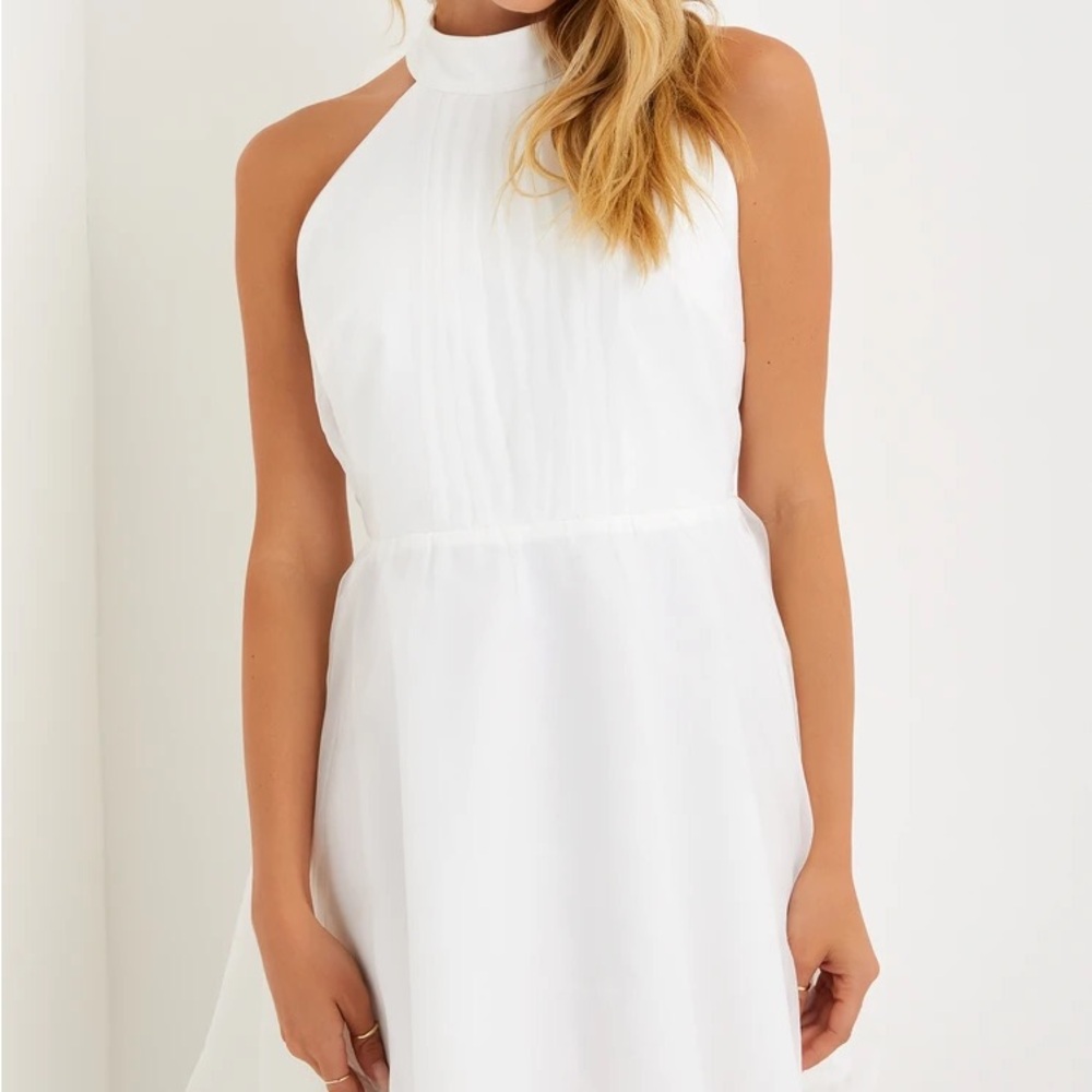 Lulu’s NWT Flirtatious Aesthetic White Organza Backless Halter Mini Dress